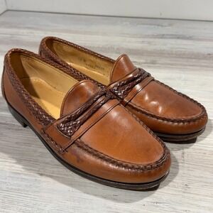 Allen Edmonds Newcomb Men's Loafers Sz 10 D Brown Leather Woven Shoes USA VTG